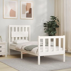 vidaXL Estrutura cama de solteiro c/ cabeceira madeira maciça branco