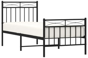 Estrutura de cama com cabeceira e pés 75x190 cm metal preto