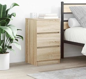 Mesa de cabeceira com 3 gavetas 39x35x65 cm carvalho sonoma