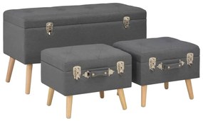 Bancos de arrumação 3 pcs tecido cinzento-escuro