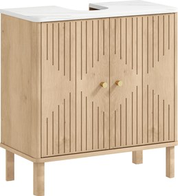 HOMCOM Móvel para Lavatório com Prateleira Ajustável e Tampo Efeito Mármore para Lavatório com ou sem Coluna 60x30x63 cm Carvalho | Aosom Portugal