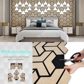 Conjunto de 4 painéis acústicos 83 x 65 cm com 27 tábuas de madeira irregulares para redução de ruído e decoração de tetos e paredes
