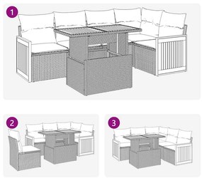 6 pcs conjunto sofás jardim com almofadões PE/acácia cinzento