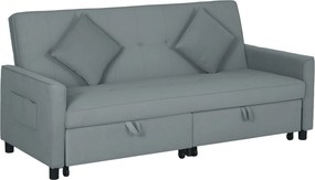 HOMCOM Sofá-cama, sofá de 3 lugares ajustável com função cama, sofá-cama com cama extensível, almofadas, Cinza | Aosom Portugal