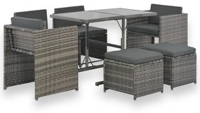 vidaXL Conjunto jantar p/ exterior com almofadões 7 pcs vime cinzento