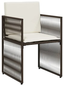 7 pcs conjunto jantar p/ jardim c/ almofadões vime PE castanho