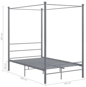 Estrutura de cama com dossel 140x200 cm metal cinzento