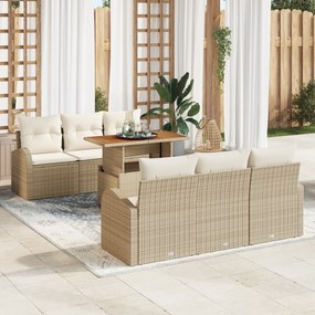 Conjunto de Sofás de Jardim vidaXL de 7 Peças com Almofadas Bege Rattan Poliéster