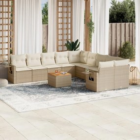 11 pcs conjunto sofás de jardim c/ almofadões vime PE bege