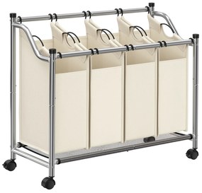 Separador de roupas com rodinhas SONGMICS, Cesto de roupas com 4 sacos removíveis, Cesto de roupas, Carrinho de roupas, para lavanderia, quarto, banheiro, 4 x 35L, Bege LSF005S
