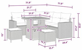 Conjunto de sofá de jardim de 8 peças com almofadas da em rattan sinté