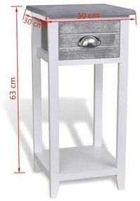 Mesa de Cabeceira Talin de 1 Gaveta - Cinzento/Branco - Design Rústico
