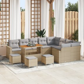 Conjunto de Sofá de Jardim vidaXL com 13 Peças e Almofadas Bege Polira
