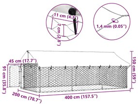 Canil de exterior com telhado 400x200x150 cm