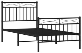 Estrutura de cama com cabeceira e pés 90x190 cm metal preto