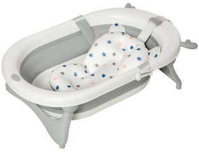 Banheira para Bebé até 3 anos Dobrável 30 litros com tampa termossensível e almofada 81,5x50,5x23,5 cm Cinza e branco