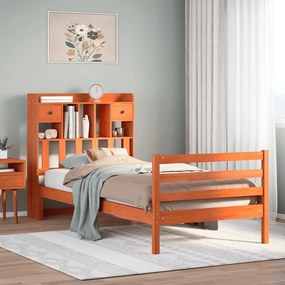 Cama com estante sem colchão 75x190cm pinho maciço castanho-mel