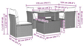 6 pcs conj. sofás jardim com almofadões vime PE cinzento-claro