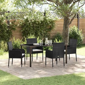 vidaXL Conjunto de Jantar para Jardim com almofada 5 pcs Preto vime PE