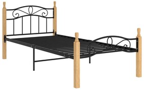 Estrutura de cama 90x200 cm metal/madeira carvalho maciça preto