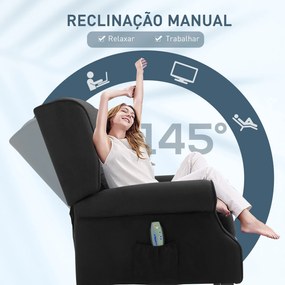 Poltrona de Massagem Poltrona Relax Reclinável com Controlo Remoto 2 Áreas de Massagem Bolso Lateral 78x83x101 cm Preto