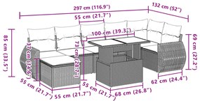 8 pcs conjunto sofás de jardim com almofadões vime PE preto