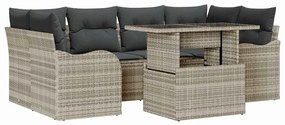 Conjunto de Sofá de Jardim de 7 Peças com Almofadas Cinza Claro de Rat