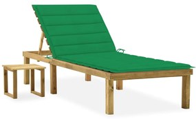 vidaXL Espreguiçadeira de jardim com mesa e almofadão pinho impregnado