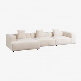 Sofá Modular Chaise Longue Esquerdo De 3 Peças (↔︎375 Cm) Com Apoio De Braço Alto Bruna Bombazina Crema Linho - Sklum