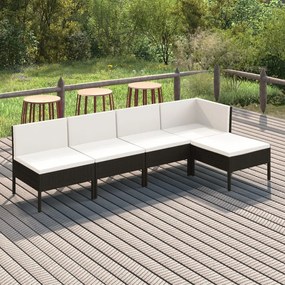vidaXL 5 pcs conjunto lounge de jardim c/ almofadões vime PE preto