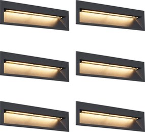 Conjunto de 6 Apliques de Parede Embutidos Modernos Pretos 28cm Incl. LED IP65 - Mert