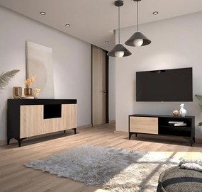 Conjunto de muebles Koi aparador y mueble TV negro y sonoma mate