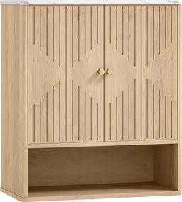 HOMCOM Armário de Parede para Casa de Banho com Portas em Ampulheta, Prateleira Ajustável e Aberta, 60x18x70 cm, Carvalho | Aosom Portugal