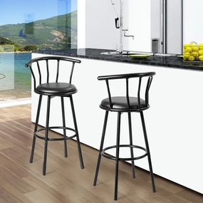 Conjunto de 2 bancos de bar alto de metal 55 x 56 x 102 para cozinha, sala de jantar, cozinha industrial Preto