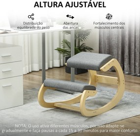 Cadeira escritorio Ergonómica de Joelhos com Almofadas Acolchoadas Estrutura de Madeira para Melhor Postura Escritório 55x85x55 cm Cinzento