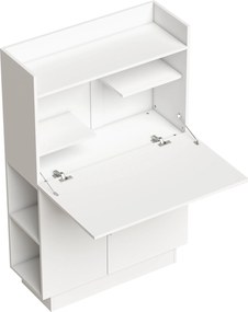 HOMCOM Secretária de computador dobrável, mesa de computador com tampo rebatível, prateleiras e armário, 80x30x128cm, branco | Aosom Portugal