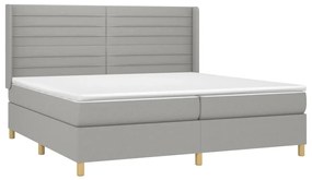 Cama box spring c/ colchão e LED 200x200 cm tecido cinza-claro