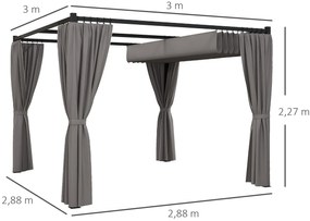 Pérgola de Jardim 3x3 m Pérgola para Exterior com Teto e Paredes Later