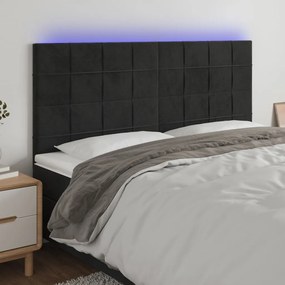 Cabeceira de cama c/ luzes LED veludo 200x5x118/128 cm preto