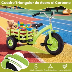 Triciclo Infantil Evolutivo, 117 x 55 x 68 cm, Assento e Guiador Ajustáveis, Verde