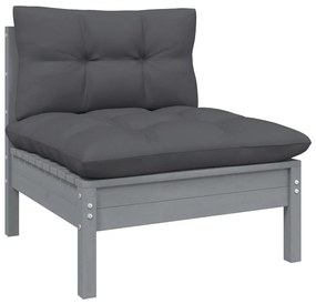 9 pcs conjunto lounge de jardim + almofadões pinho maciço cinza