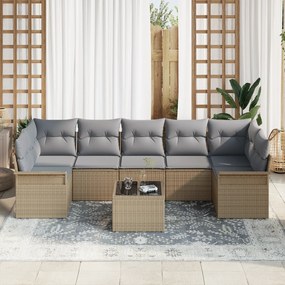 Conjunto de Sofá de Jardim de 8 peças com Almofadas Bege de Rattan Pol