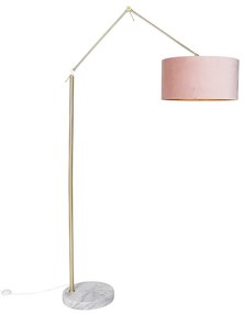 Candeeiro de pé moderno dourado com abajur de veludo rosa 50 cm - Editor