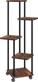Outsunny Suporte para Plantas de Madeira e Aço com 5 Prateleiras e 4 Rodas Suporte para Plantas para Interior e Exterior 59x59x110 cm Madeira | Aosom Portugal