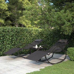 vidaXL Espreguiçadeiras baloiço 2 pcs aço e textilene preto