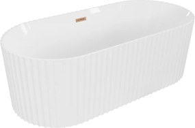 Mexen Paola banheira independente canelada 150 x 75 cm, branco brilhante, transbordamento cobre escovado - 52721507500-65