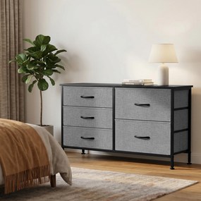 Cómoda com 5 Gavetas de Tecido com Estrutura de Aço Para Sala Escritório 100x30x53 cm Preto e Cinza Escuro