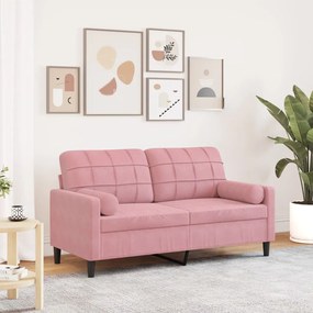 Sofá 2 lugares c/ almofadas decorativas 140 cm veludo rosa