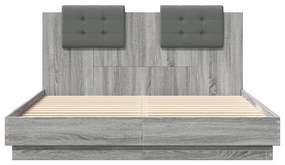 Estrutura de cama c/ cabeceira/luzes LED 140x200cm cinza sonoma