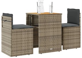3 pcs conjunto bistrô com almofadões vime PE cinza